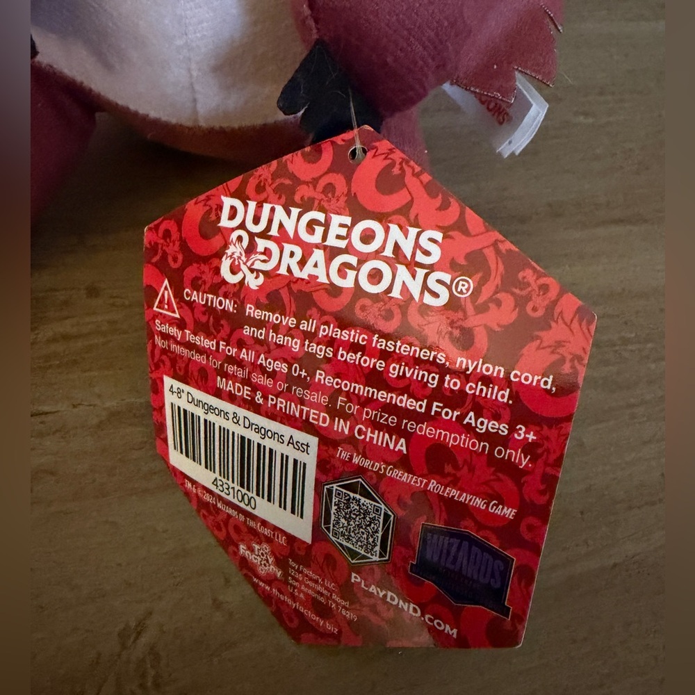 Dungeons Dragons Owlbear Owl Plush 6” Toy Factory PAPER TAG 2024 - Picture 2 of 5